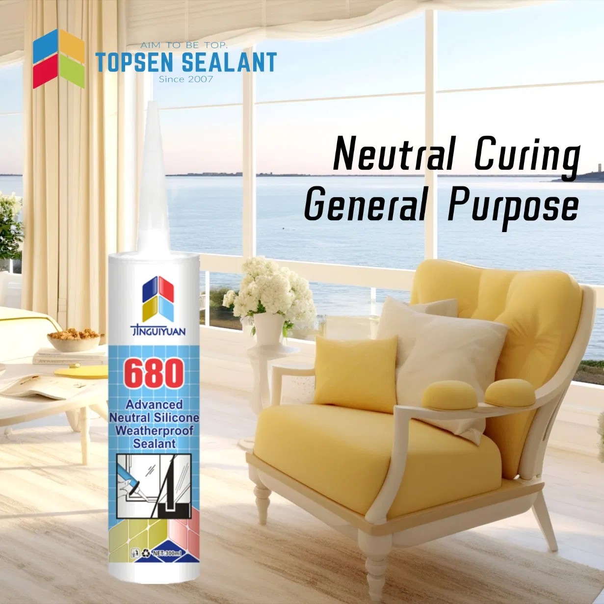 Topsen Building Glass and Bath Utensils Neutral Weatherproof Mildewproof Silicone Sealant