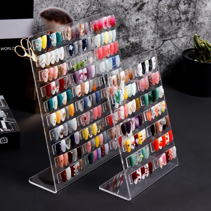 Freestand Clear Acrylic Plate Nail Art Display Board, Nail Sample Display Press-on Nails Display Stand with 14PCS Sticks-Small