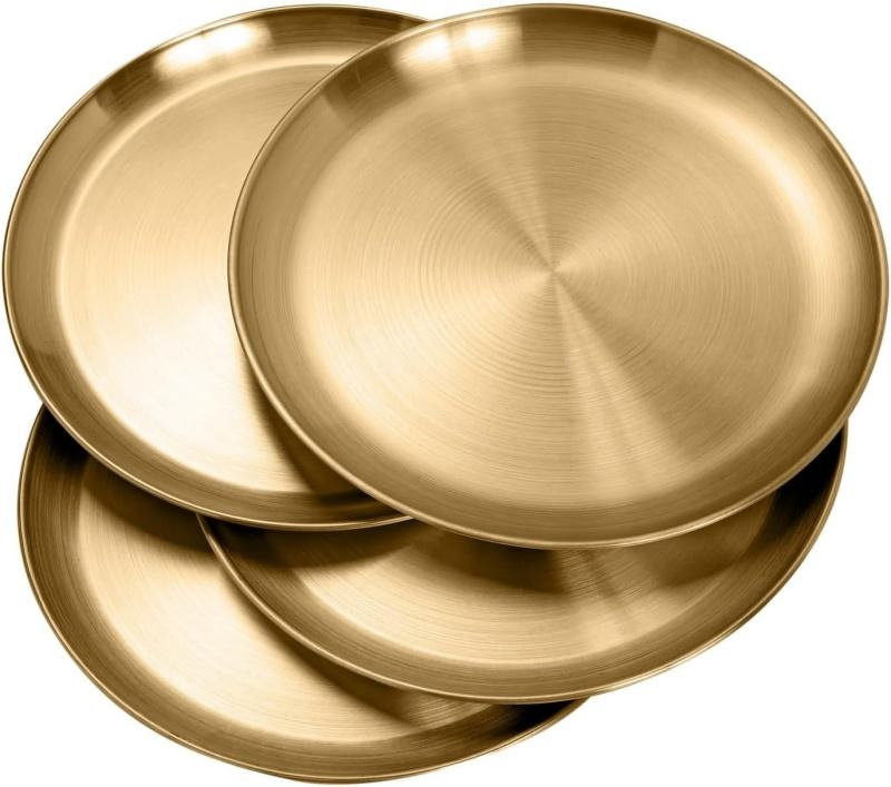 5.5 Inch Stainless Steel Gold Round Dinner Dishes Plate for Barbecue Picnic