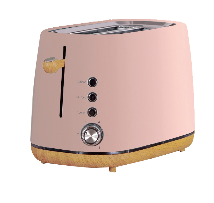 Stainless Steel 2 Slice Toaster Wooden Handle Smart Bread Maker with Chrome Trim