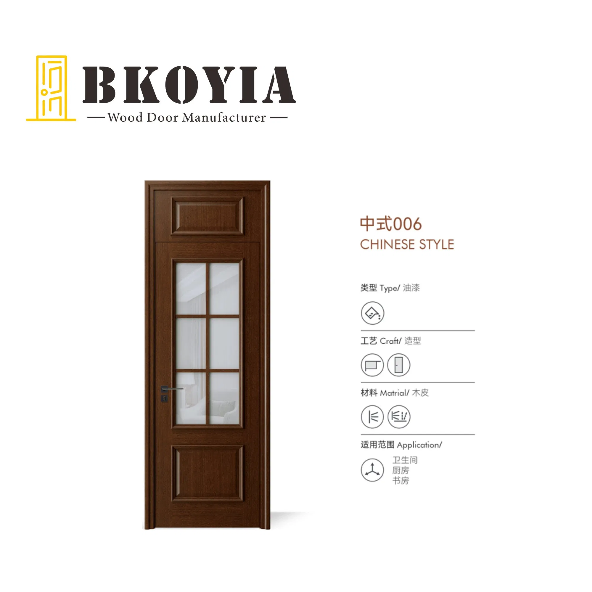 Retro Lacquered Glass-Wood Doors, Rectangular Molding, Multi-Space Ready