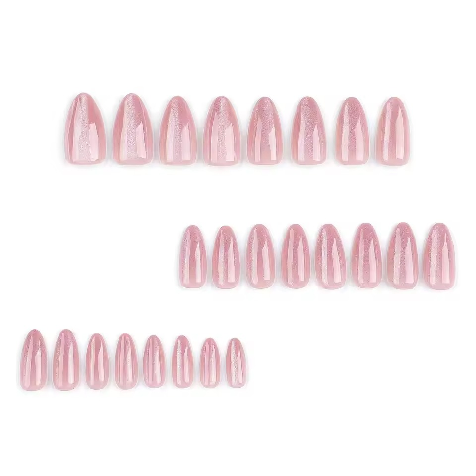 Hot Selling 24 Piece Cat's Eye Press-on Nail Pink Glossy Almond Nails