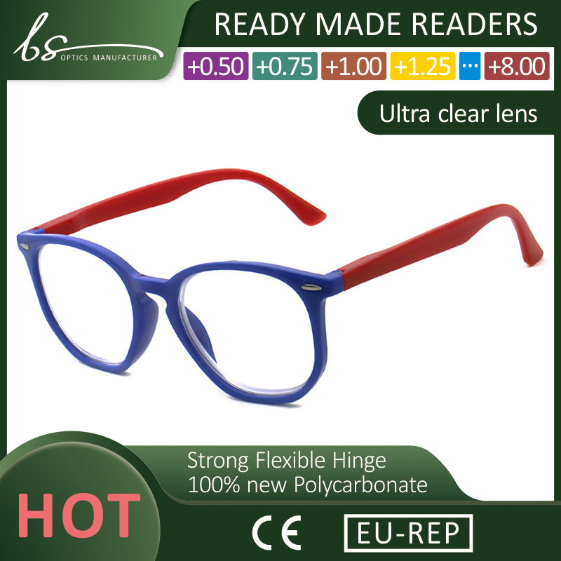Geometric Round Shape Full Frame Prescription Reading Glasses with Metal Rivets for Women and Men