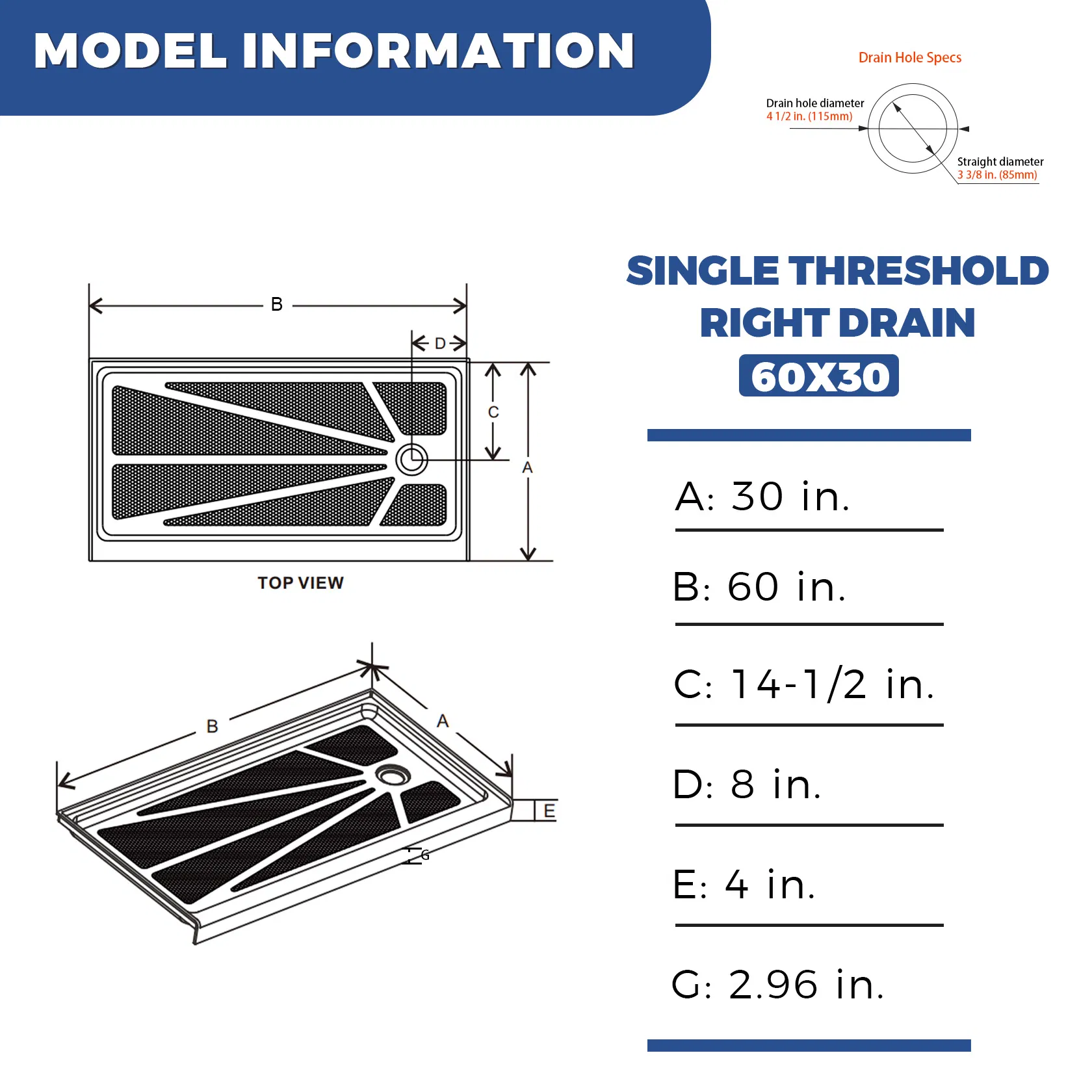 Anti Slip Surface Single Threshold Free Standing Acrylic Bathroom Shower Tray