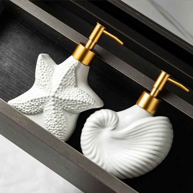 Ocean Series Ceramic Soap Dispenser Pump Refillable Bathroom Accessories