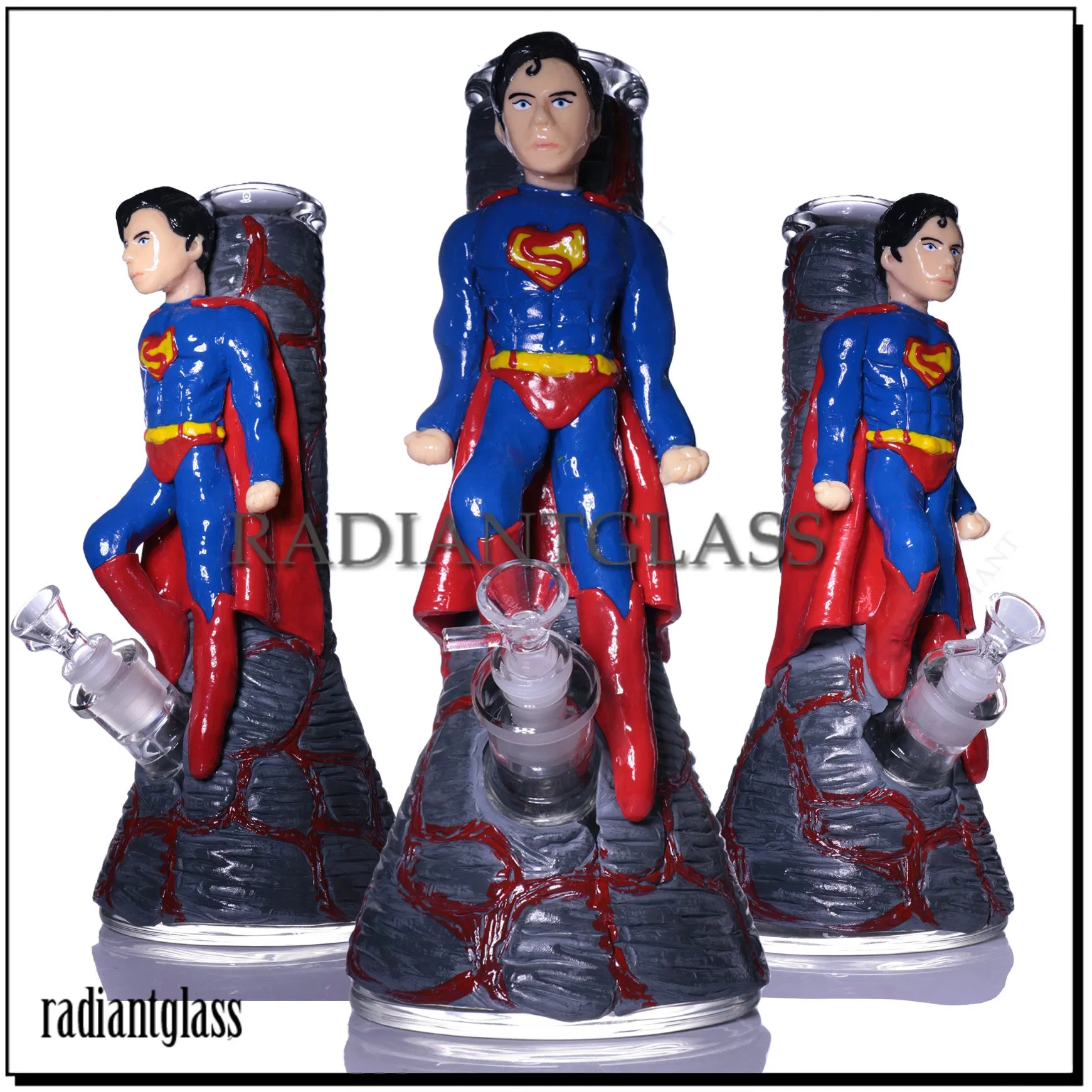Wholesale Carton Character Superman Glass Water Pipe Beaker Hookah Smoking Pipes