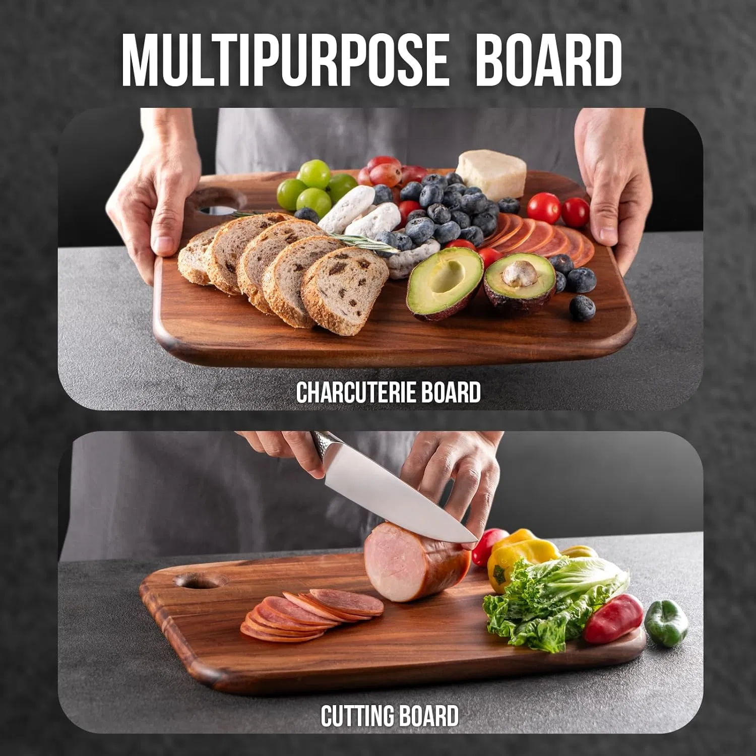 Acacia Wood Cutting Board for Cutting Fruits Vegetables and Meat