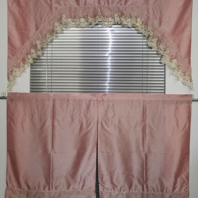 3PCS Green Polyester with Embroidery Digital Printing Kitchen Curtain