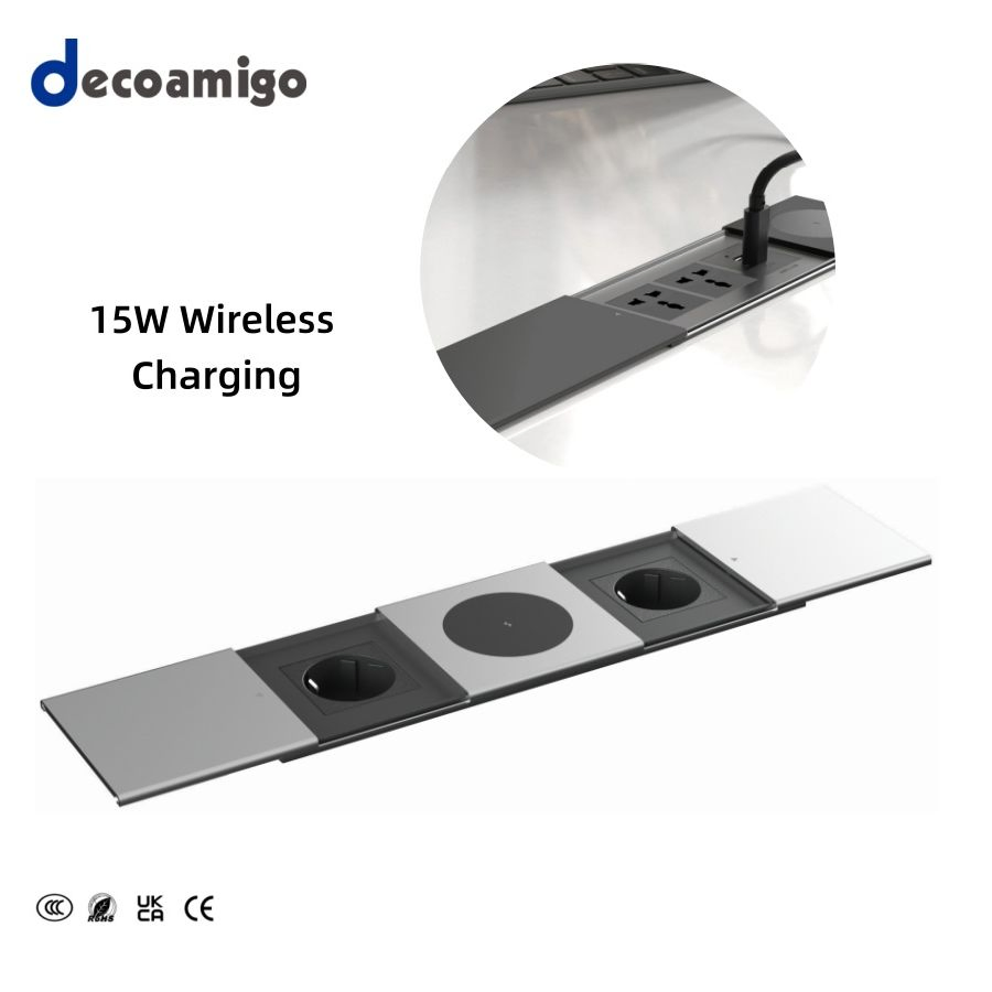 Decoamigo New Power Socket Embedded Smart Furniture Office Sliding Socket Hidden Slide Desktop Sliding Electric Socket