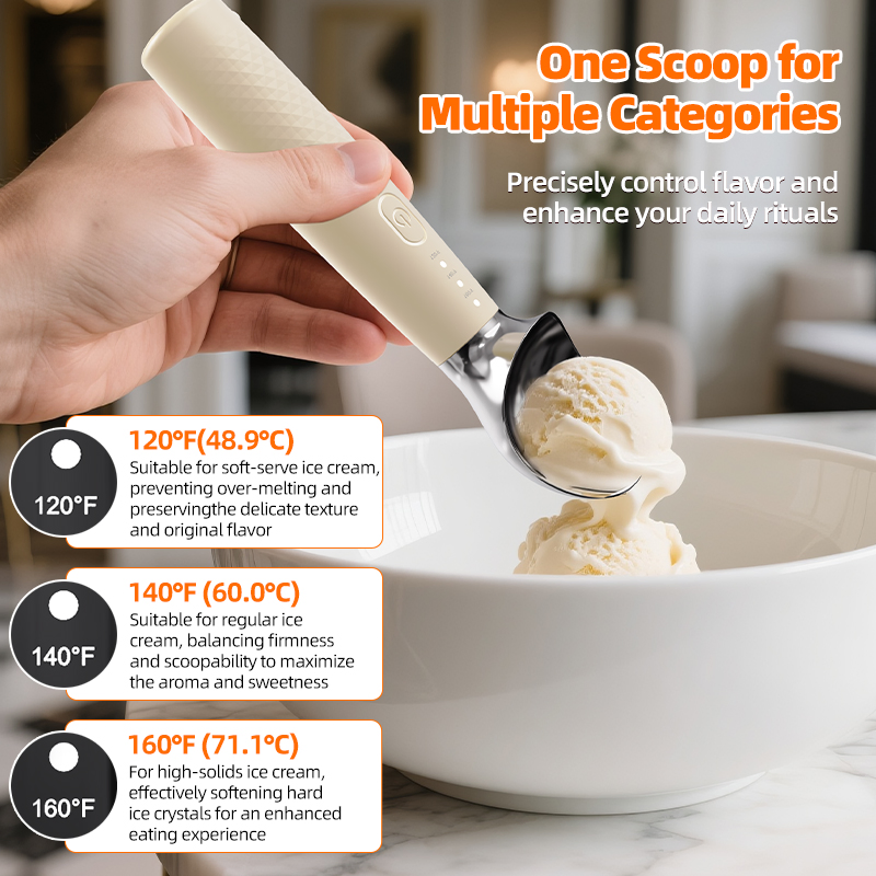 Electric Heated Ice Cream Scoop Rechargeable Scoop with LED Display IP67 Waterproof Lce Cream Scoop for Hard Lce Cream