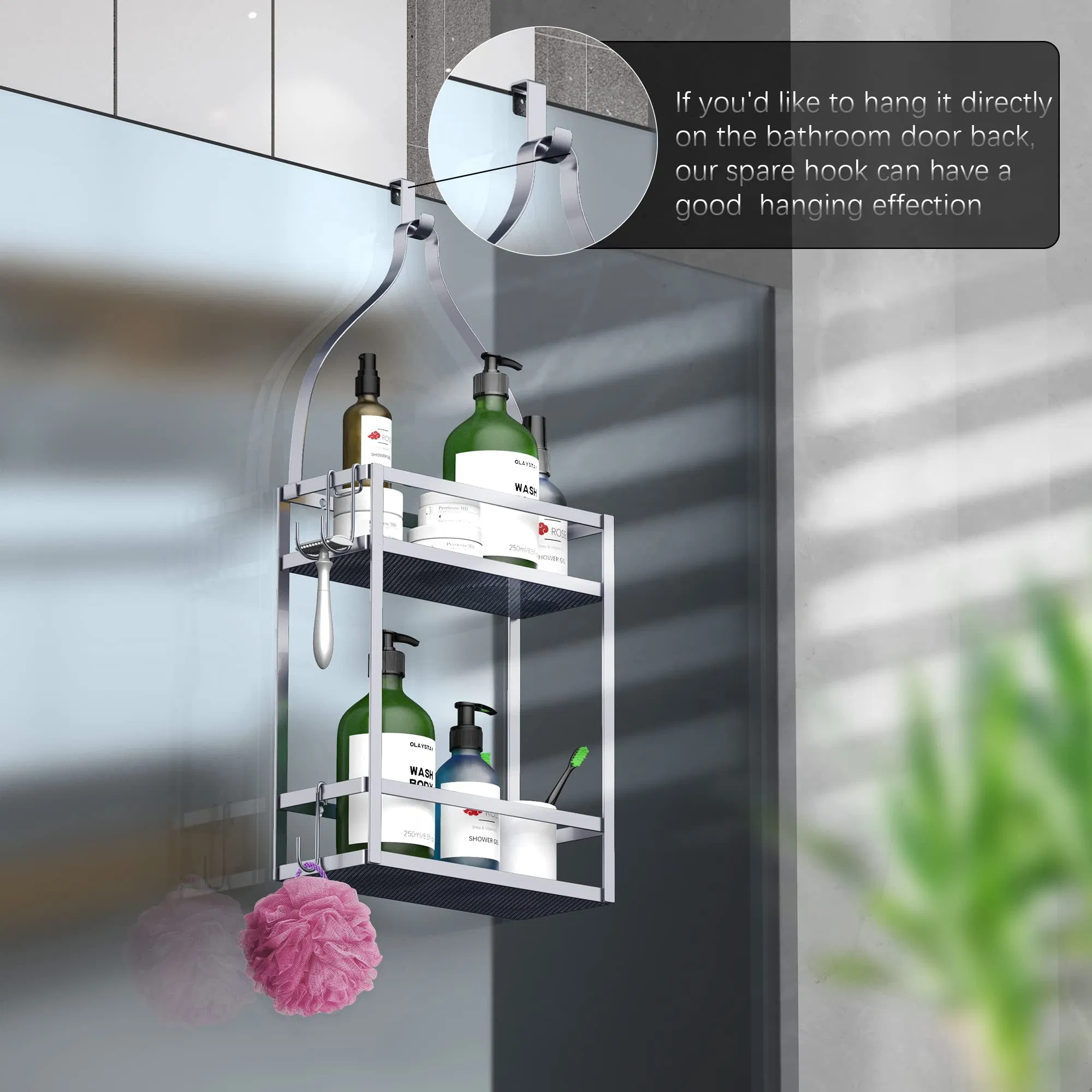 Shower Caddy, 10.4" X 4.5" X 22.04" Hanging Shower Caddy Organizer Over Shower Head Big Capacity for Shampoo, Conditioner with Hooks for Razor/Sponge, Matte Bla