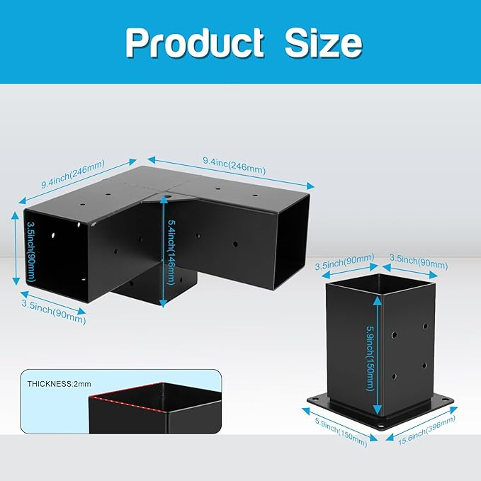 Gazebo Brackets Kit, Pergola Brackets Kit 4X4 3-Way Right Angle Corner Bracket
