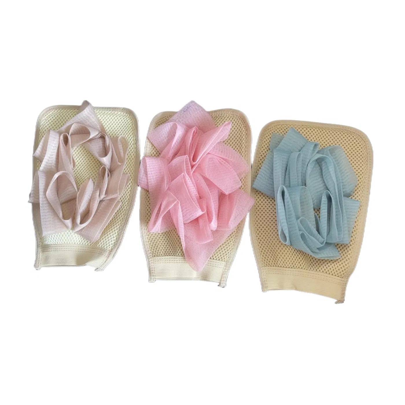 Customized Logo Colorful Bath Glove with Mesh Sponge