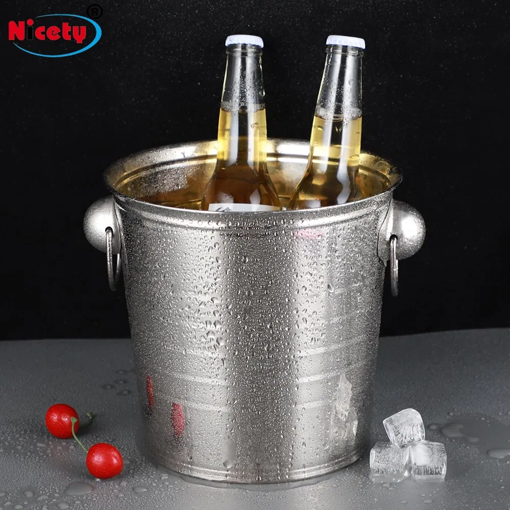 Hotel Supplies Large Capacity Champagne Wine Whiskey Cooler Beer Stainless Steel Metal Ice Bucket with Handle