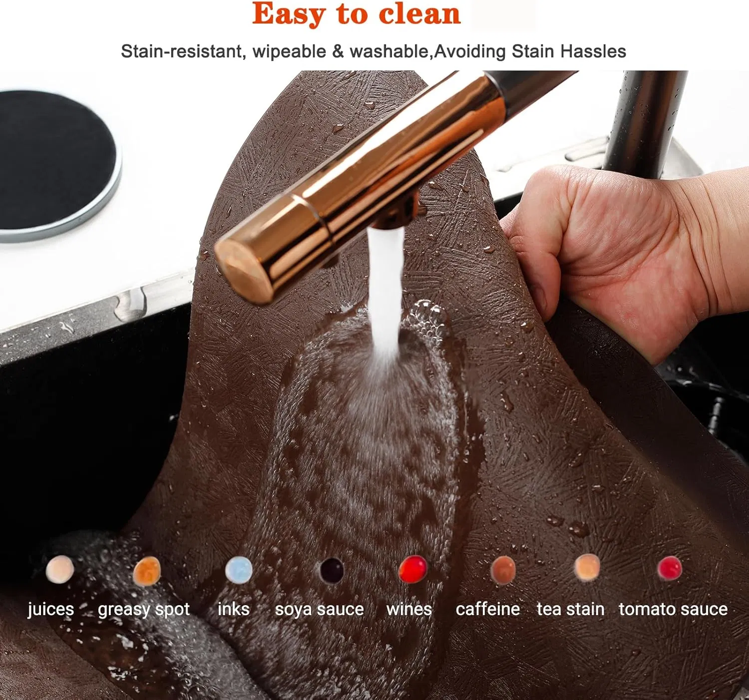 Vinyl Placemats Set of 6 Heat Resistant Easy Clean Non-Slip Place Mats for Dining Table. Faux Leather Waterproof Stain Resistant Wipeable Washable PU Table Mats