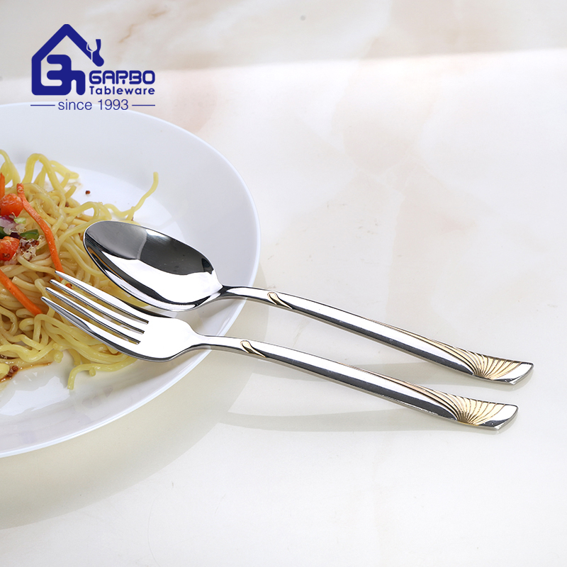 Ion Plating Gold Engraved Handle Salad Fork Dessert Cake Forks and Spoons Set