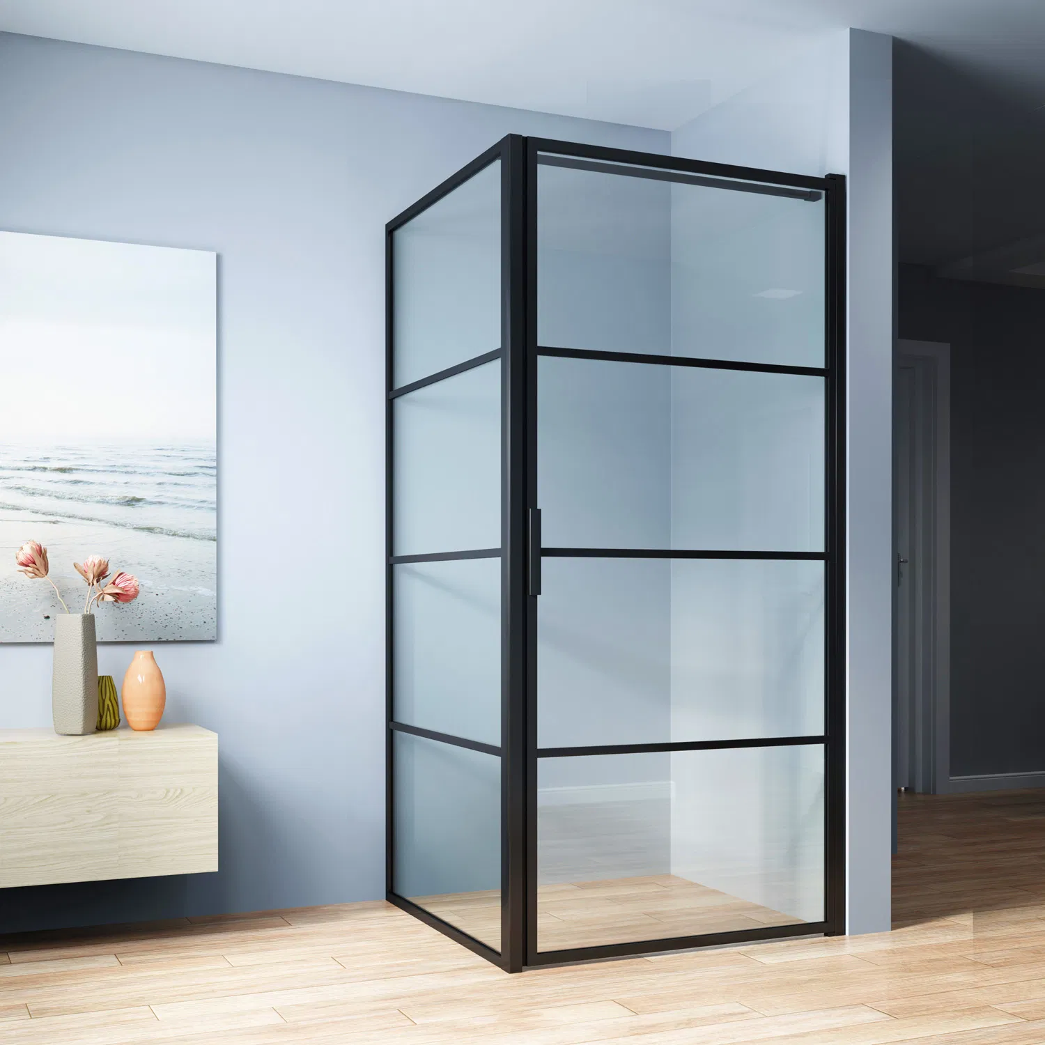 European Aluminium Frame Square Easy Clean Glass Shower Enclosure Factory 90