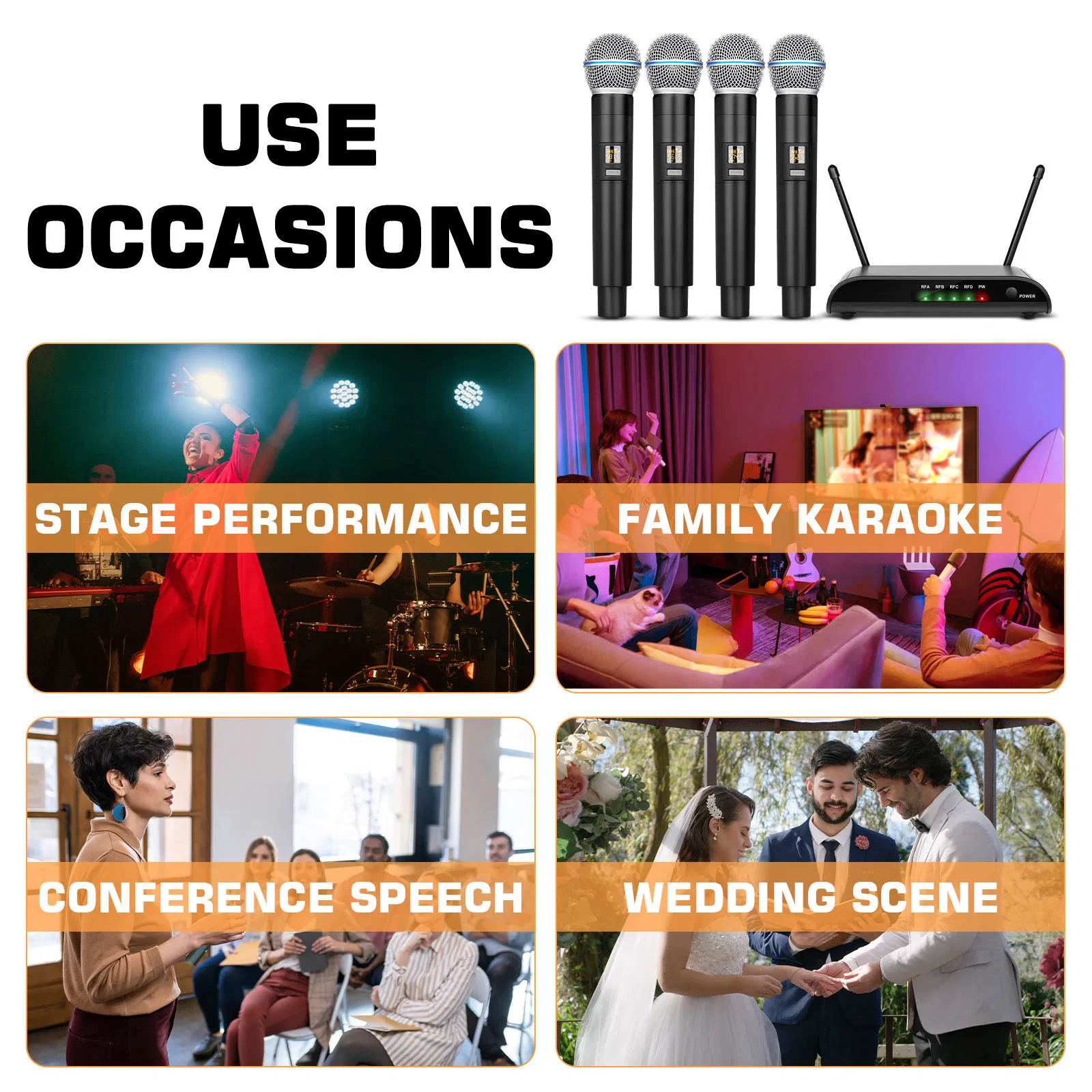 Premium 4-Channel Wireless Handheld Microphone with Noise Cancellation