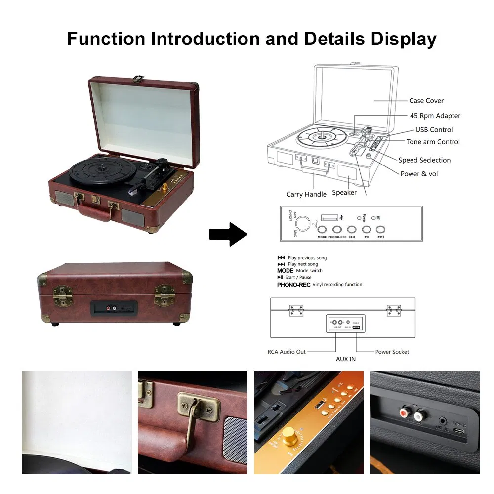 Портативный Bluetooth-проигрыватель виниловых пластинок TR-103