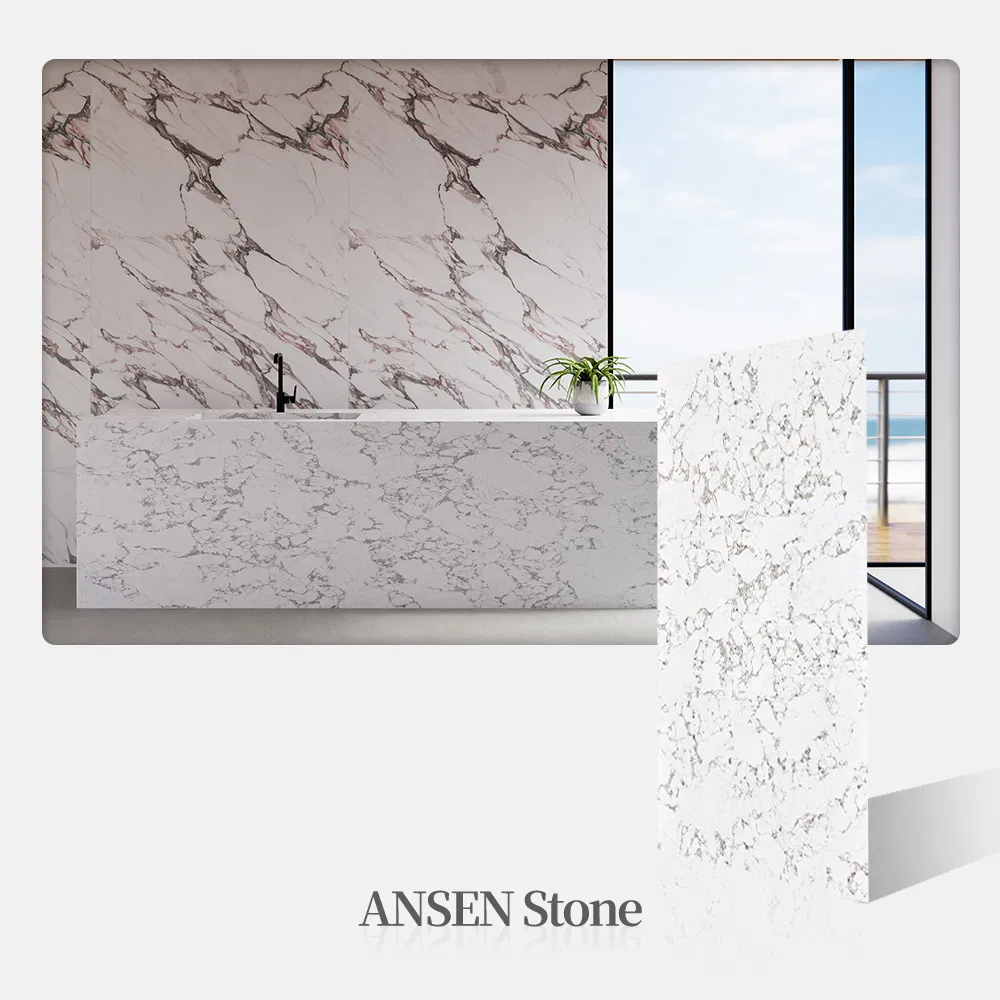 Wholesale Calacatta Grey Vein Quartz Countertop Slabs White Artificial Quartz Stone