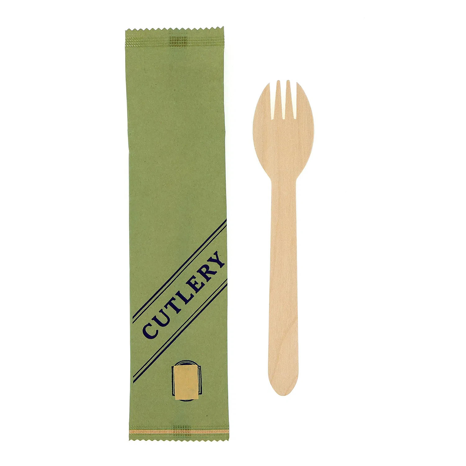 Compostable Disposable Spoon Fork 105mm/140mm/160mm Biodegradable Paper Bag Birch Wooden Spork with Customized Logo Printing for Desserts & Parties