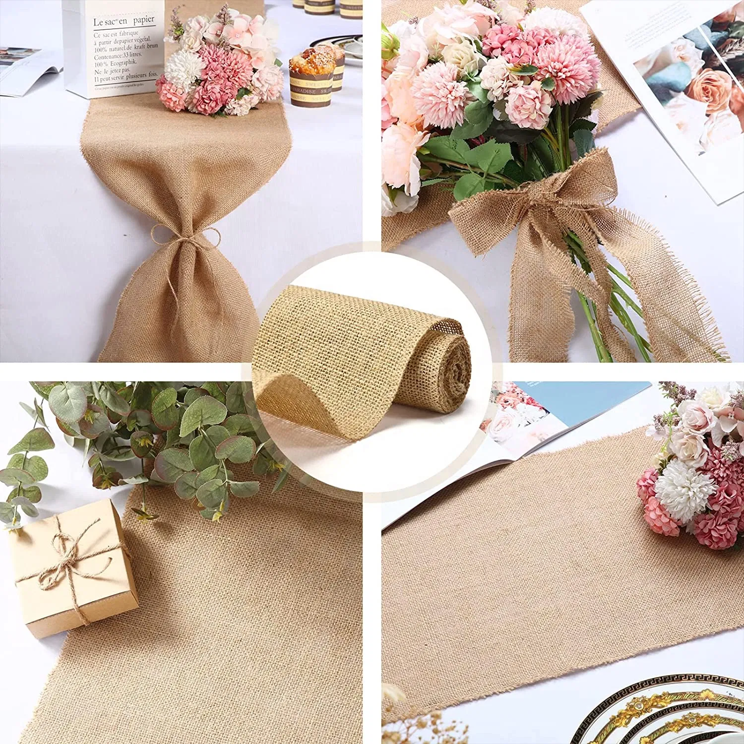 Natural Jute Vintage Table Runner Rustic Burlap Table Cover