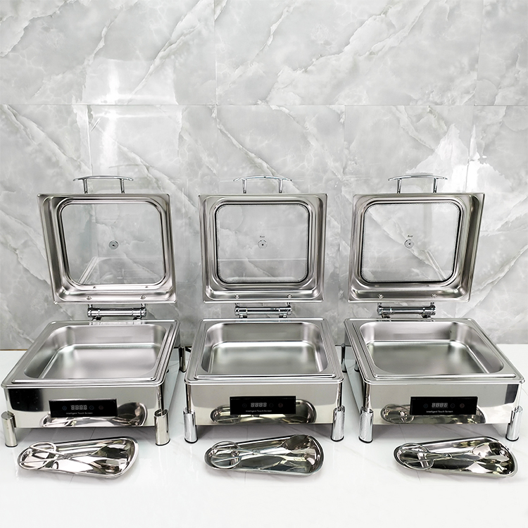 Hotel Luxury Stainless Steel Restaurant Equipment Square Food Warmer Buffet Stove Chafing Dishes