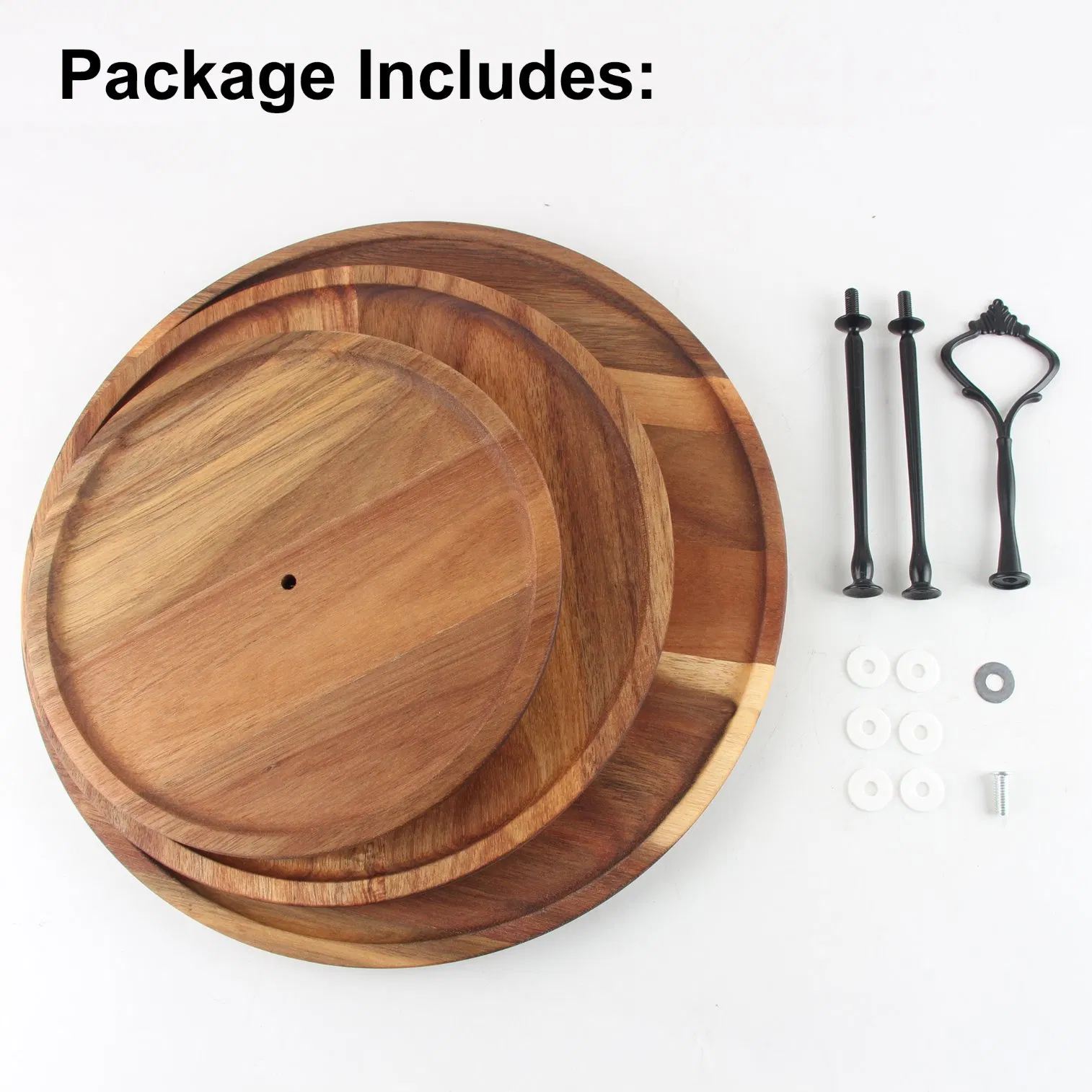 Wholesale Morden Round Wooden Fruit Tray Display Wedding Party Rack 3 Tier Cake Tray Stands