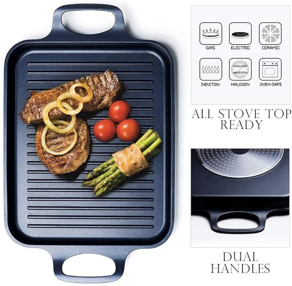 Non-Stick Rectangular Double Sided Grill Pan Square Grill Pan Griddle Cast Iron BBQ Grill Pan