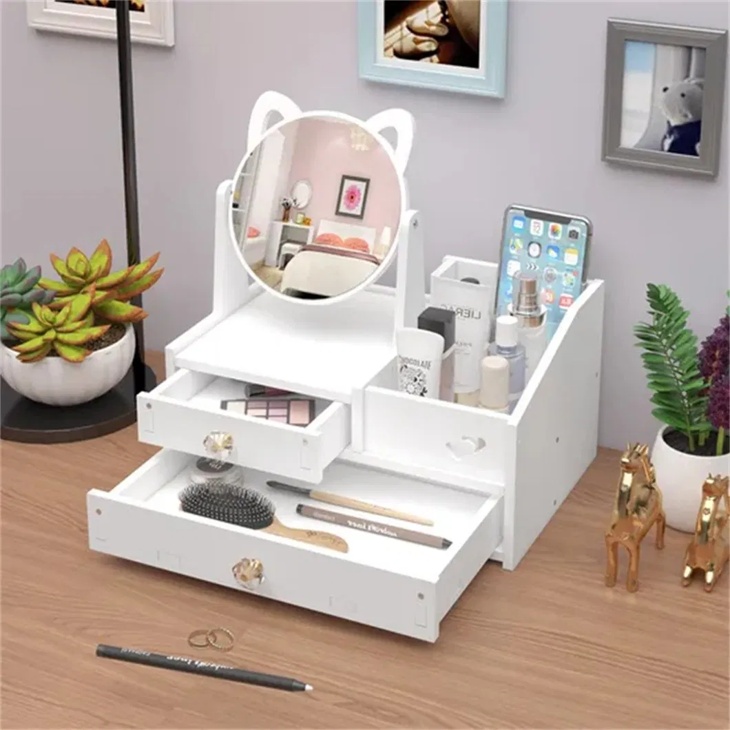 Cabinet Drawer Storage Makeup with Box Desktop Princess Size Vanity Mirror
