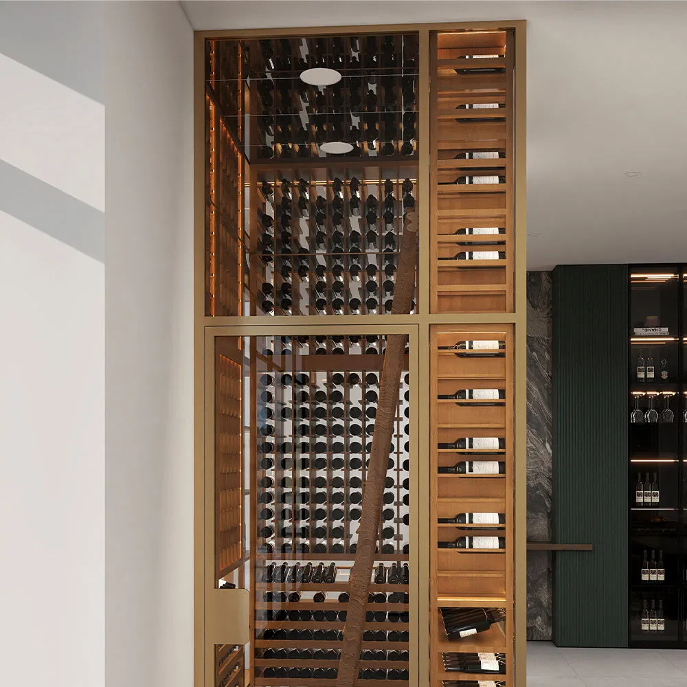 Customizable Cella Wine Tower with Golden Frame Design