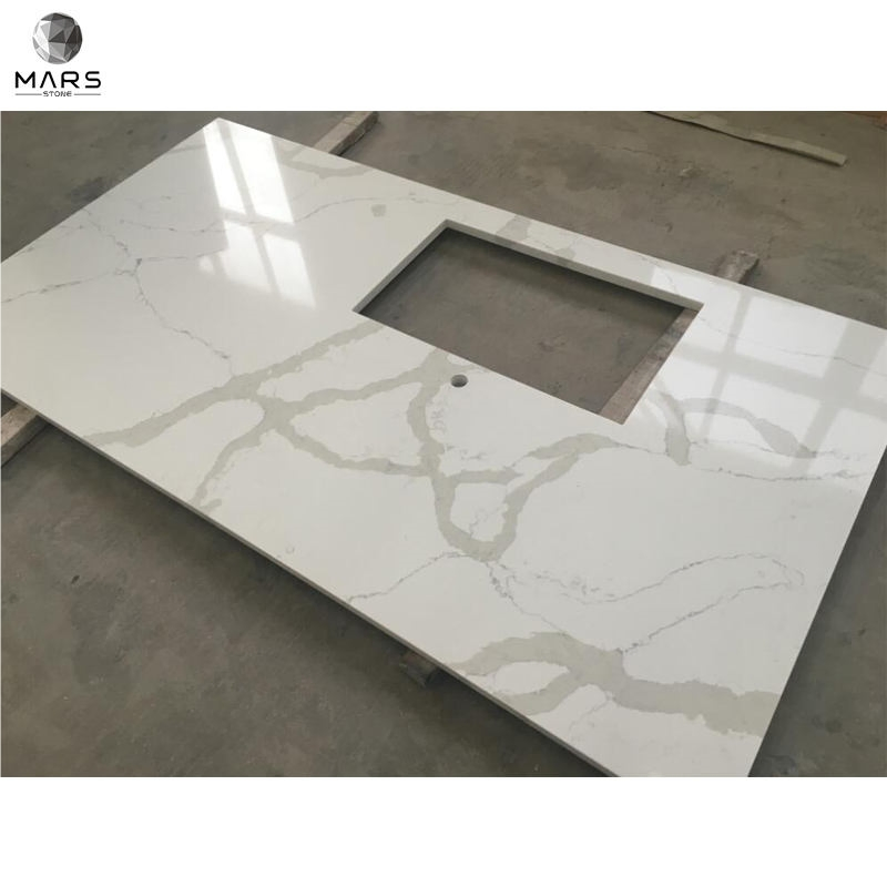 Solid Surface White Grain Engineered 20mm Thick Calacatta Quartz Stone Slab for Bar Vanity Kitchen Decoration Panel