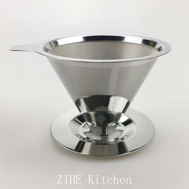 Stainless Steel Double-Layer Filter with Base and No Filter Paper Coffee Filter
