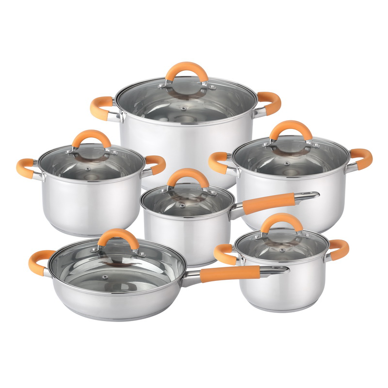 Premium 12-Piece Stainless Steel Cookware Set with Silicone Handles