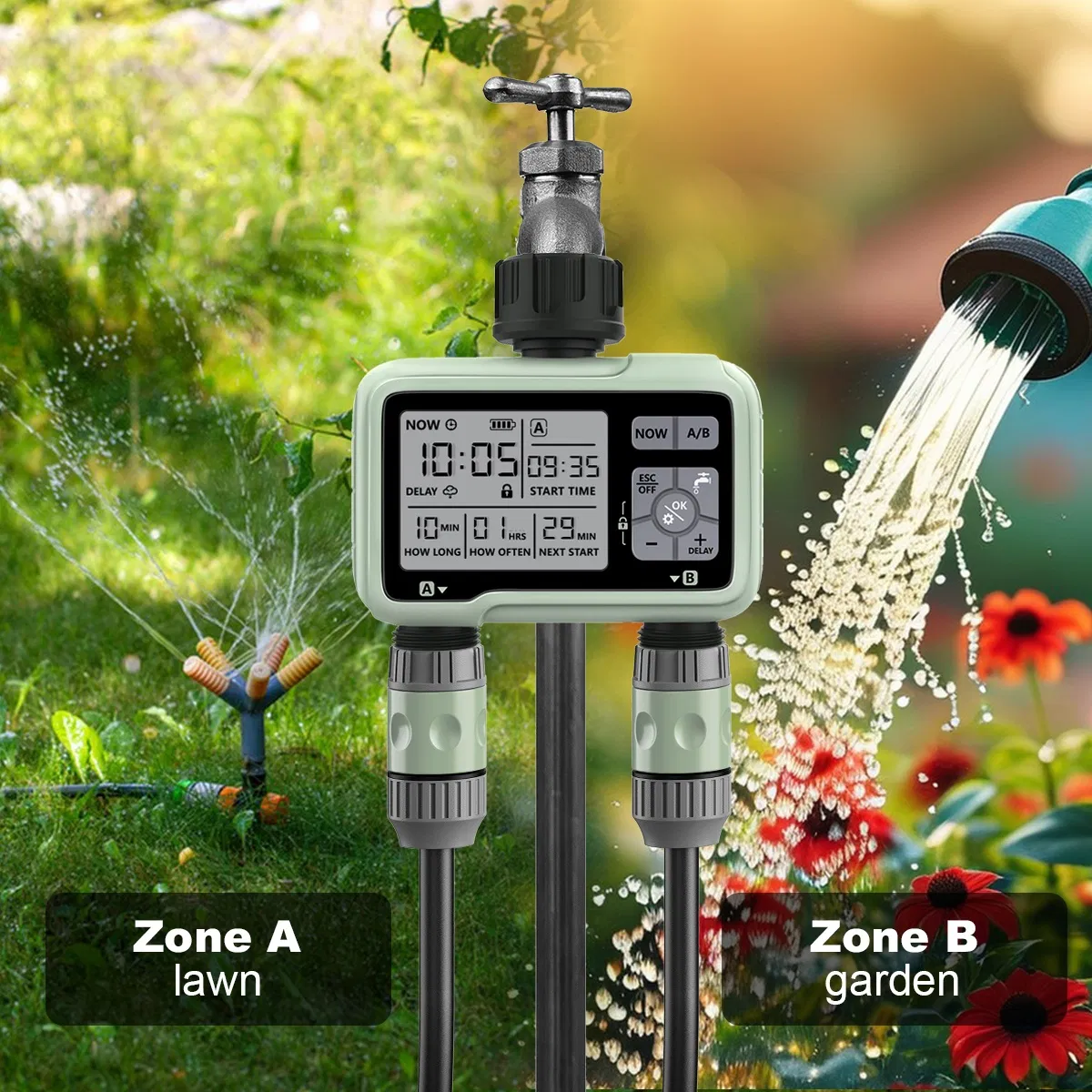 Garden Automatic Watering System 2 Outlets Drip Irrigation Controller Water Timer Hct-326