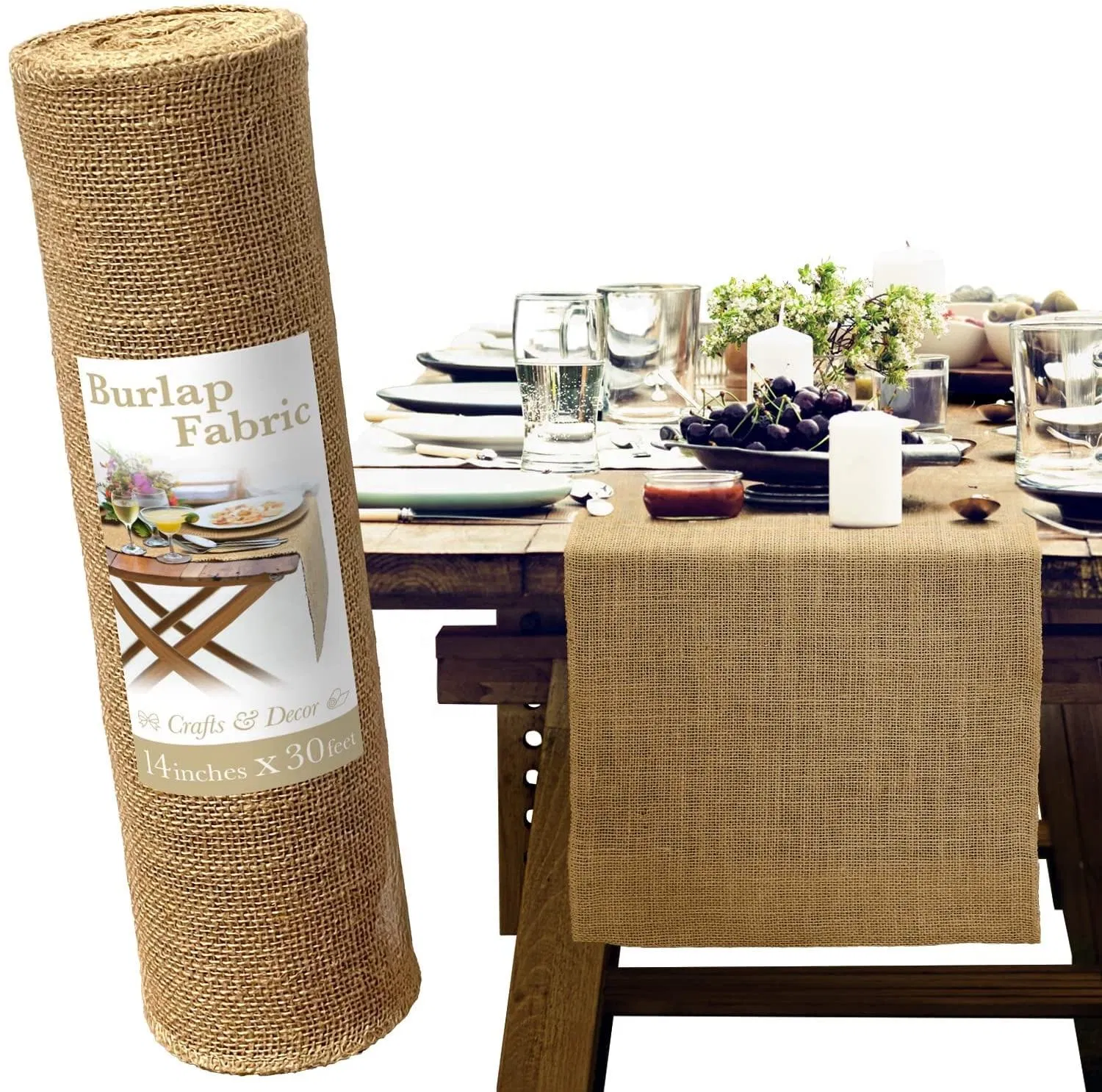 Manufacturer's 100%Naturaljute Table Runner 14"30 Feet Hessian Roll100%Naturaljute Table Runner