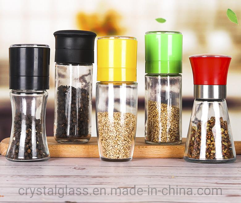 180ml Glass Bottle Pepper Mill Spice Grinder with Plastic Cap