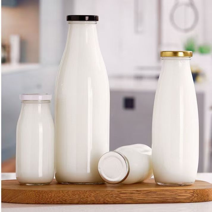 Milk Pudding Yogurt Glass Bottles Honey Water Beverage Drinking Glassware Milk Jars with Metal/Plastic Lid