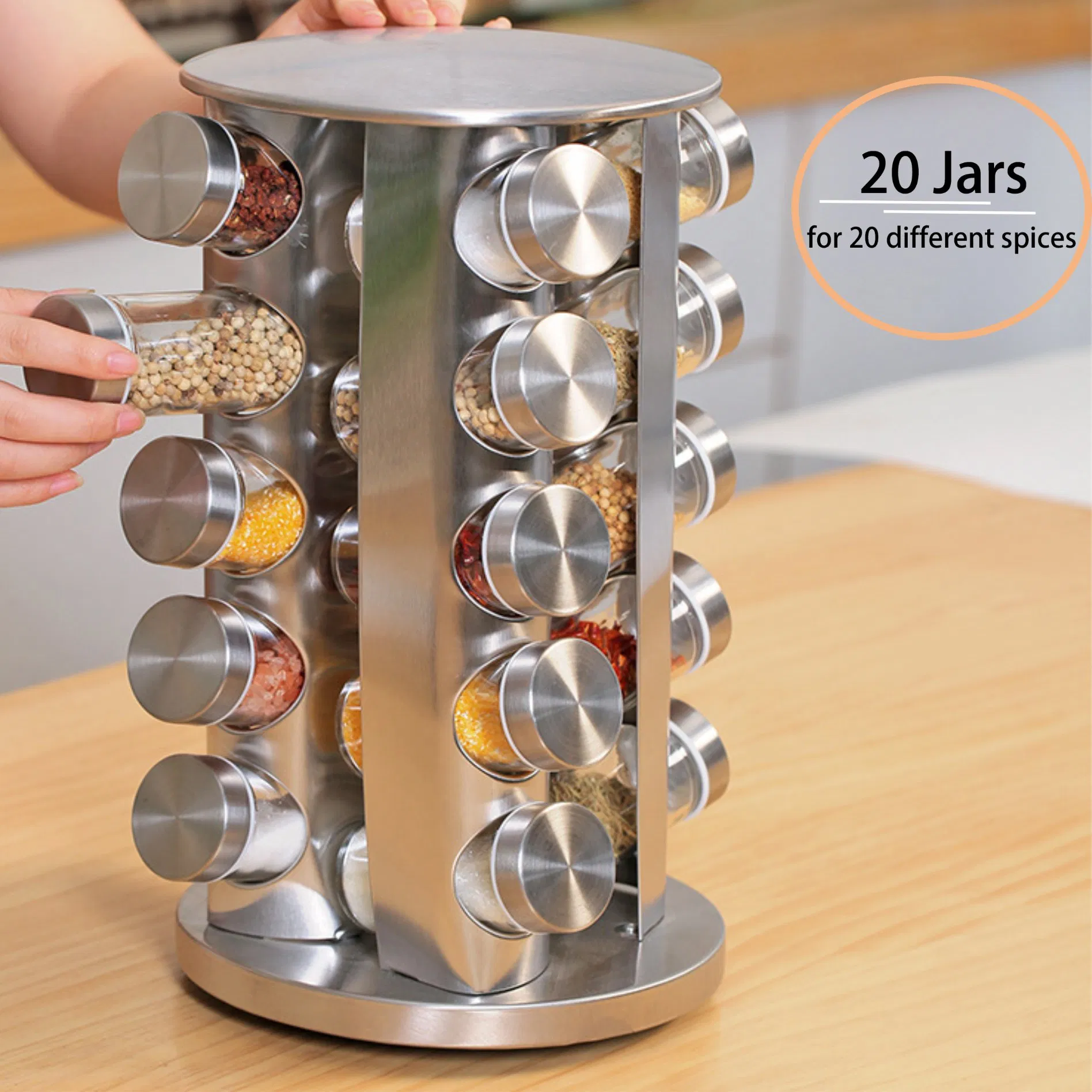 New Design Round Kitchen Organizer 20-Jar Stainless Steel Spice Rack