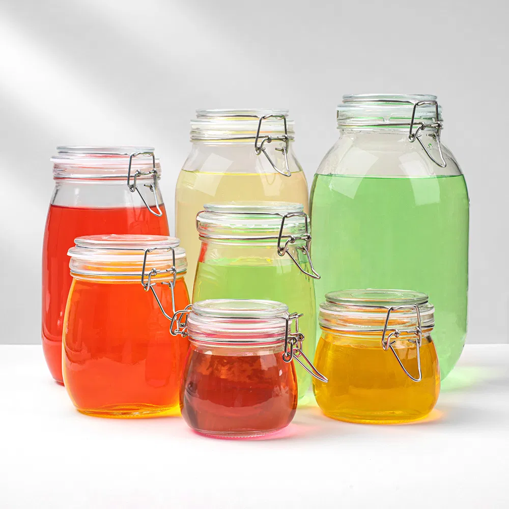 Custom Glass Canisters Flour Rice Sugar 3000ml Storage Jar with Glass Lid and Metal Clip