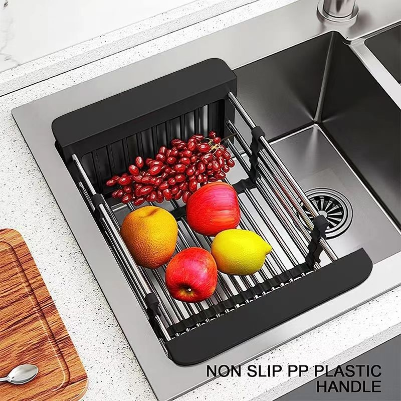 Kitchen Organizer Stainless Steel Sink Dish Drainers Drain Basket Over Sink Adjustable Extendable Dish Drying Rack