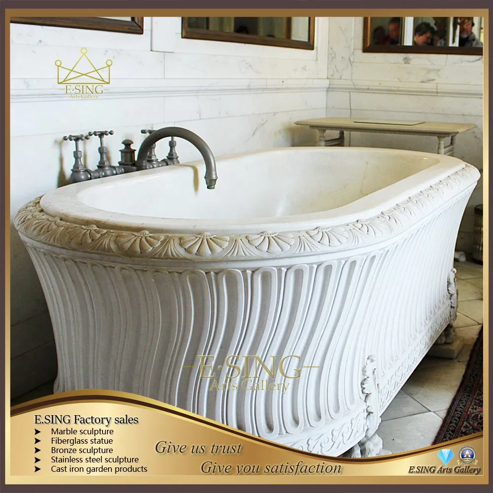 Белая каменная ванна в западном стиле из натурального мрамора