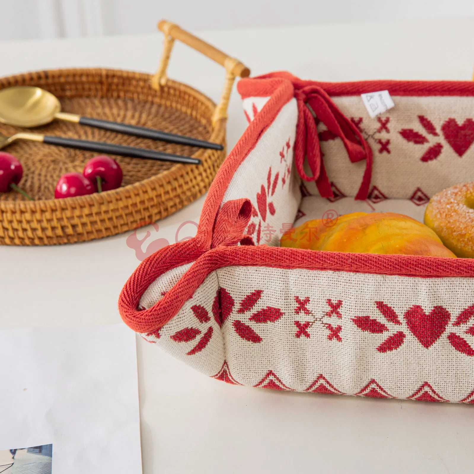 Top Selling Eco-Friendly Jacquard Cotton Hemp Bread Fruit Storage Basket