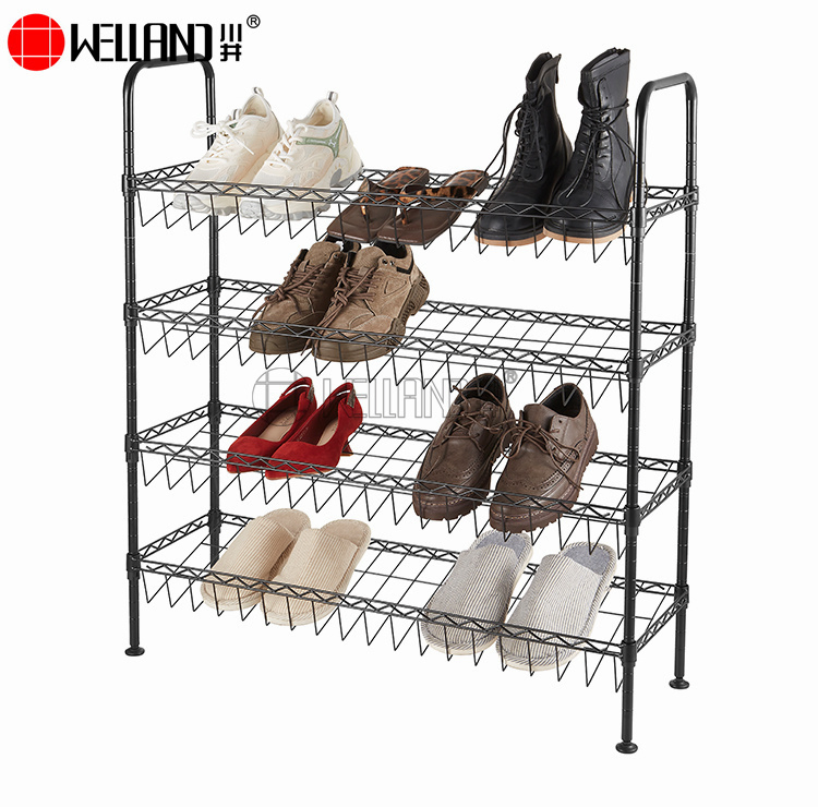 Easy Assembly Modern Family Multi-Layer Storage Chrome Wire Steel Shoe Shelving