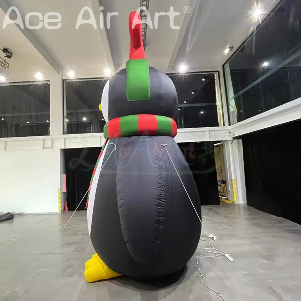 Giant Cute Inflatable Penguin with Christmas Scarf and Antler Headband for Holiday Decor