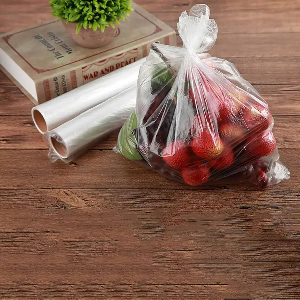 Transparent Food Packaging Poly Flat Bag Plastic Produce Bag on a Roll Food Storage Clear Bags for Fruits Vegetable Bread