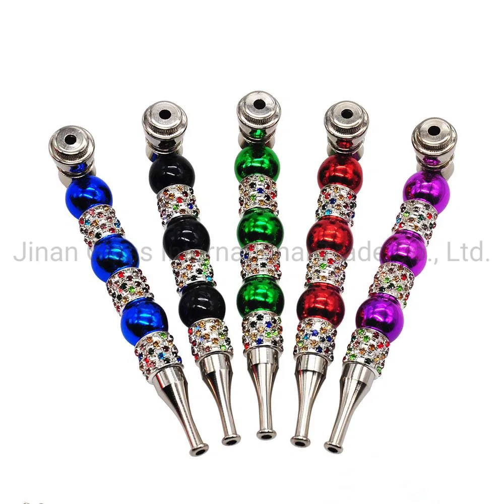 New Metal Thin Mouth Pipe Hollow Color Mosaic Cigarette Set Smoking Pipe