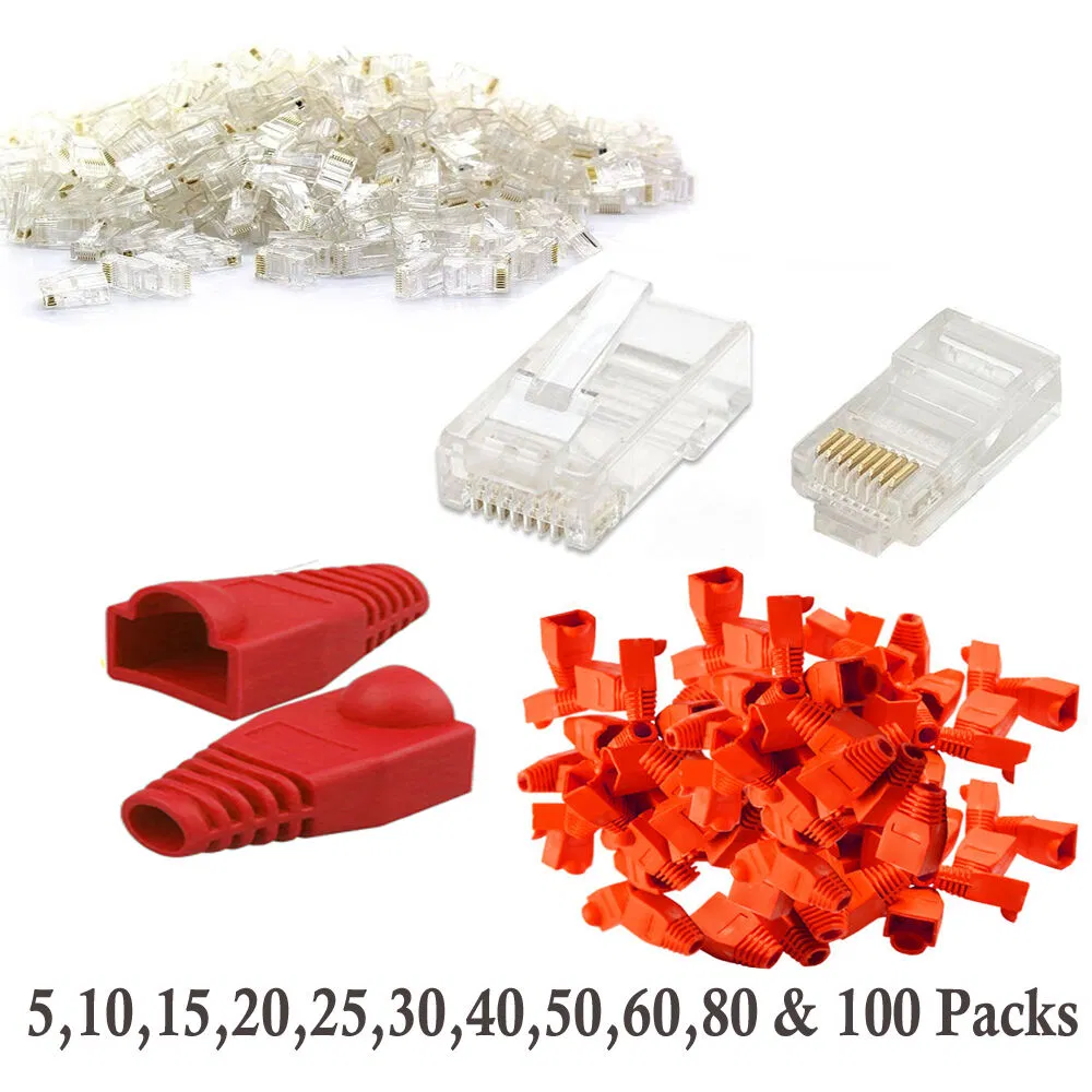 RJ45 Cat5e CAT6 Network LAN Ethernet Patch Cable Plug End Connectors & Boots Lot
