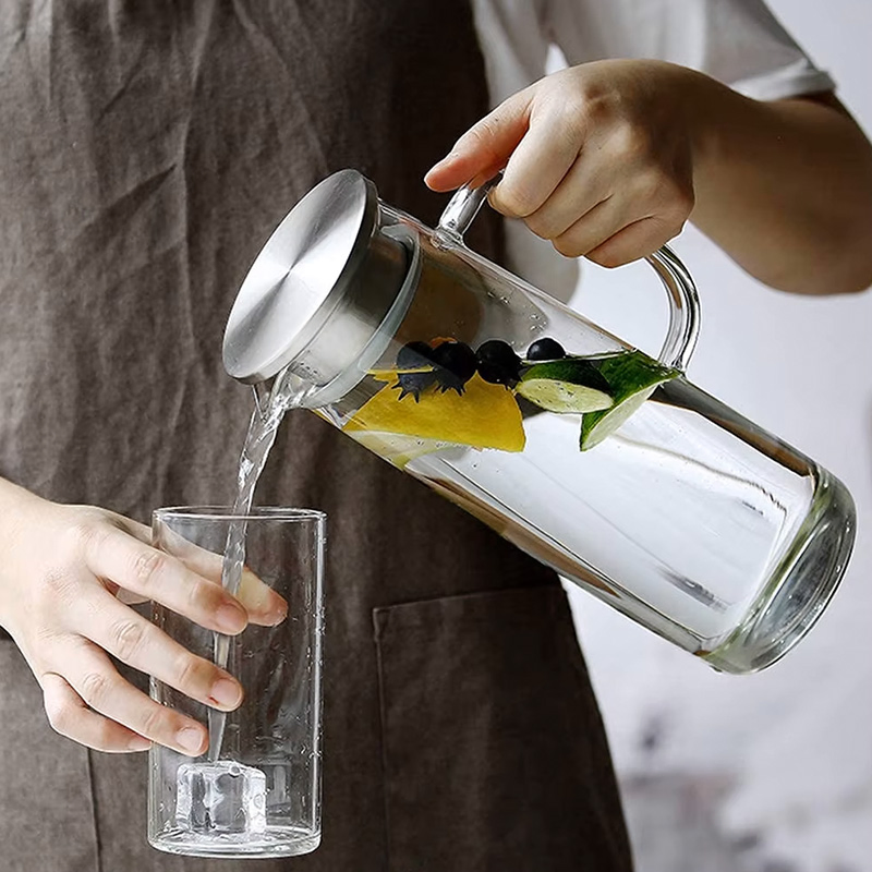 1300ml Durable BPA-Free Glass Pitcher with Lid Versatile for Hot/Cold Water Juice & Iced Tea for Daily Use