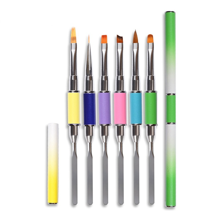 Nail Supplies Wholesale 2 Way Manicure Tool Stainless Steel Nylon Hair Nail Painting Brush UV Gel Nail Brush for Nail Tips Extension Building